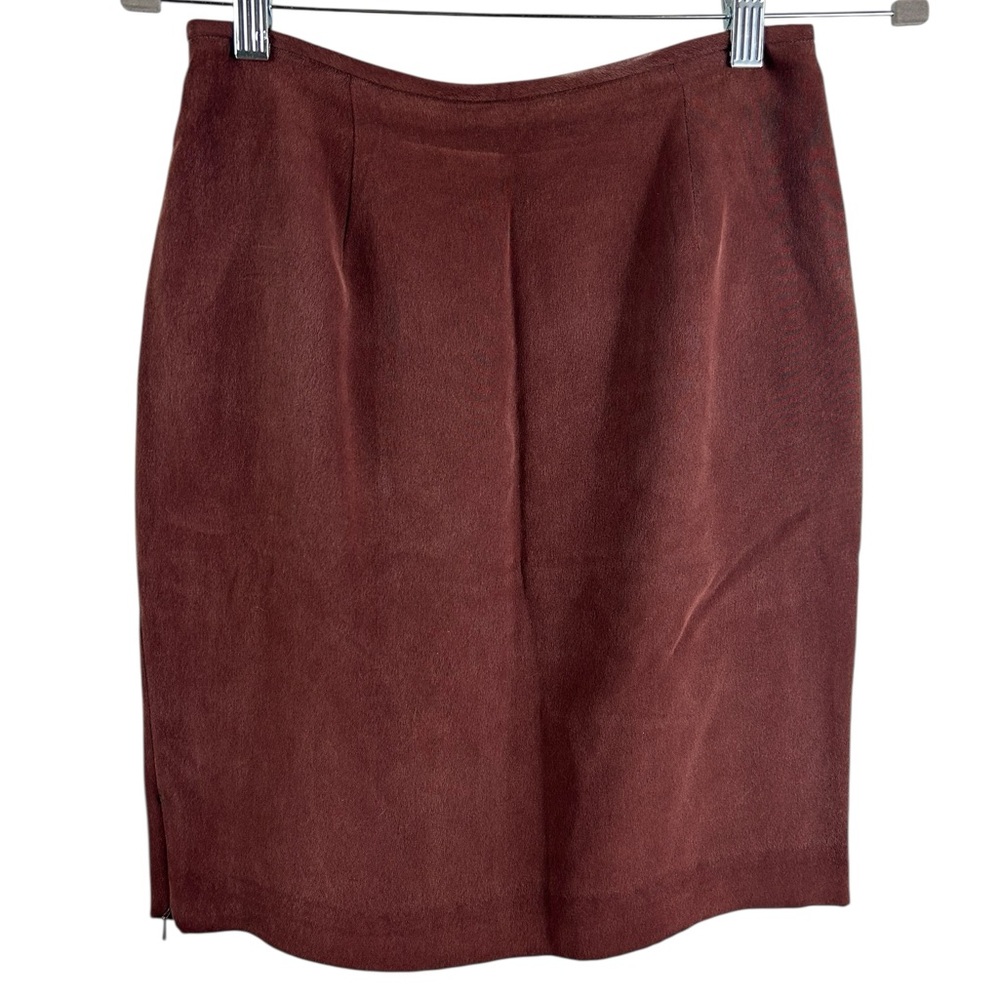 Via Seta Studio 100% Silk Pencil Skirt Sz 8 Espresso Lined Zip Back